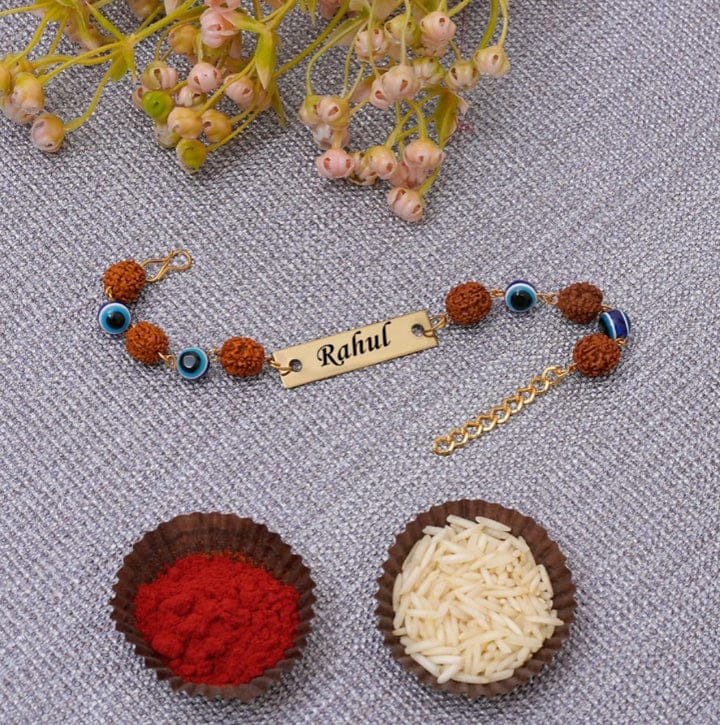 Evil Eye Rudraksh Rakhi with Your Bhai’s Naam – Sacred & Special (Pack of 2)