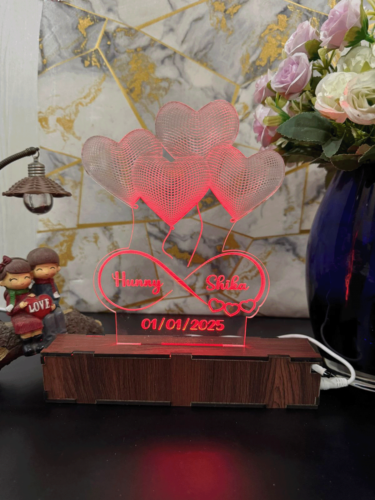 Heart Personalized Couple Acrylic Lamp