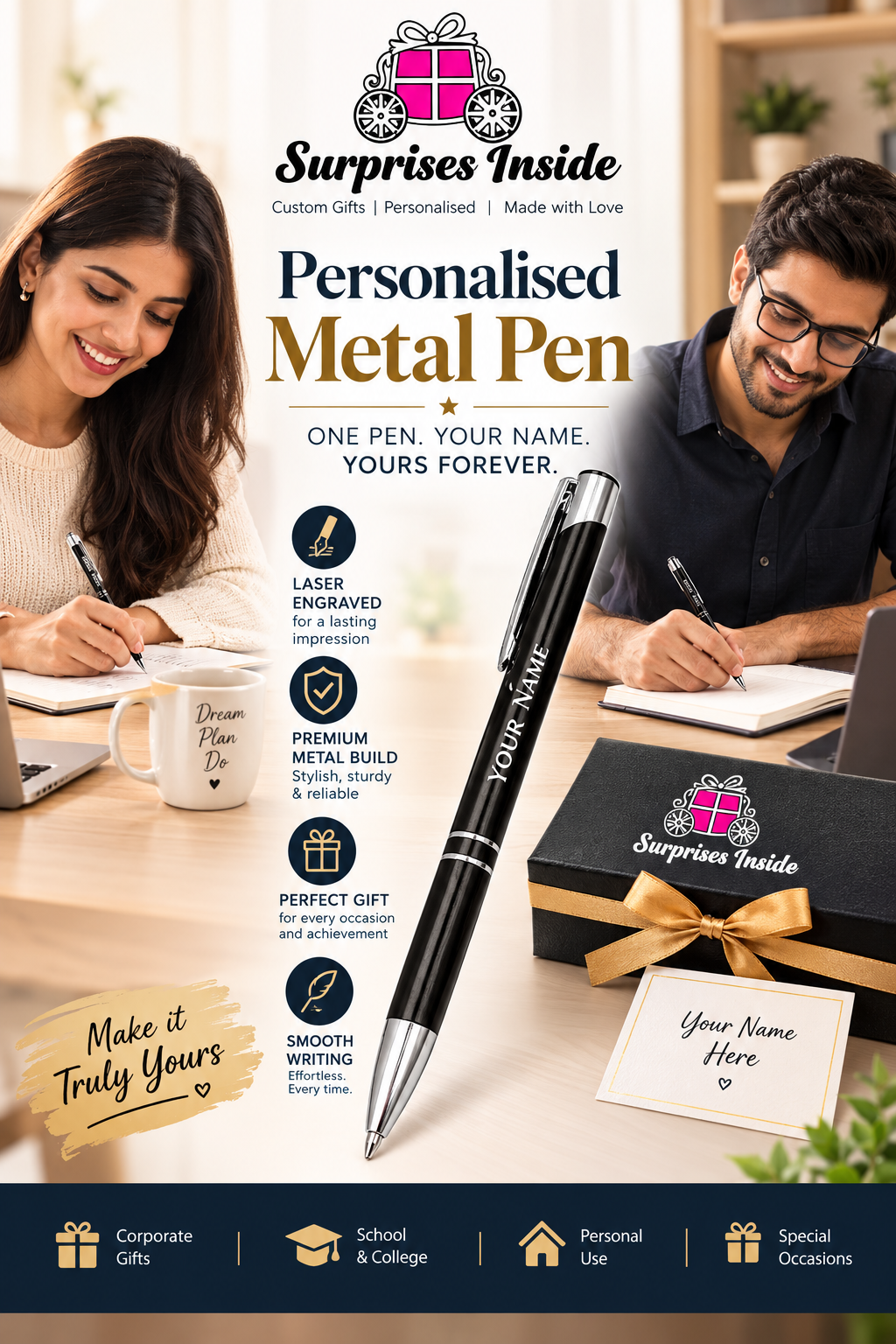 Customize Name Metal Ball Pen (Blue Ink)