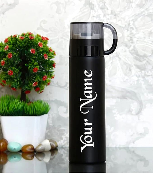 Customized Water Bottle with Name Vacuum Insulated Hot & Cold Thermosteel Bottle, Stainless Steel Reusable Flask, Double-Wall Thermos Water Bottles, Bliss Black 500ml