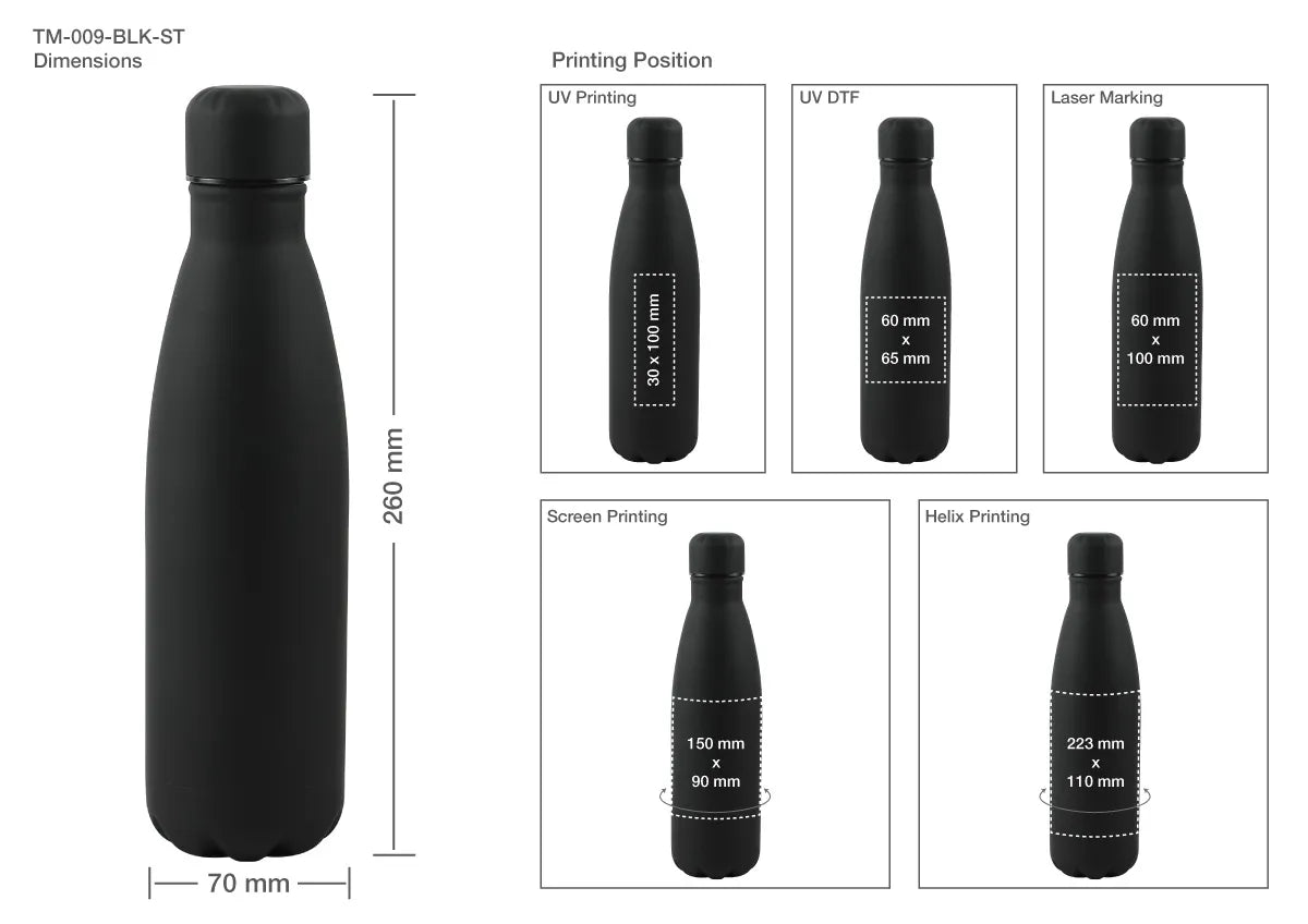 Premium Soft Touch Matt Cola Bottles in Stainless Steel, 500ml