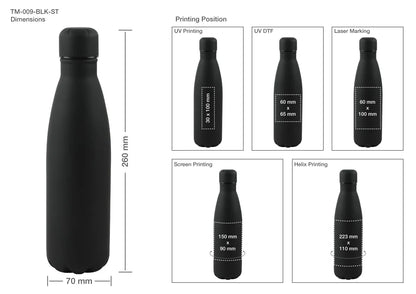 Premium Soft Touch Matt Cola Bottles in Stainless Steel, 500ml