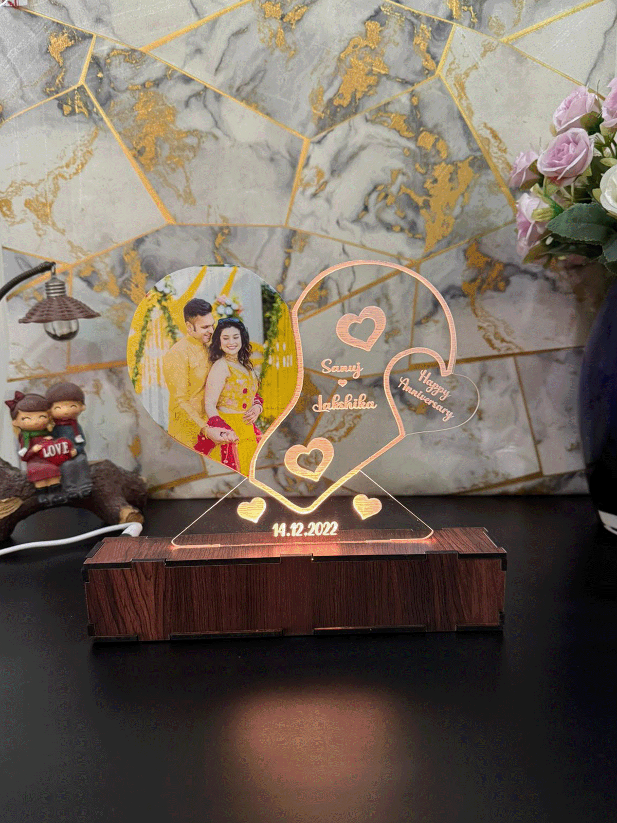 Heart Personalized Couple Photo Acrylic Lamp -
