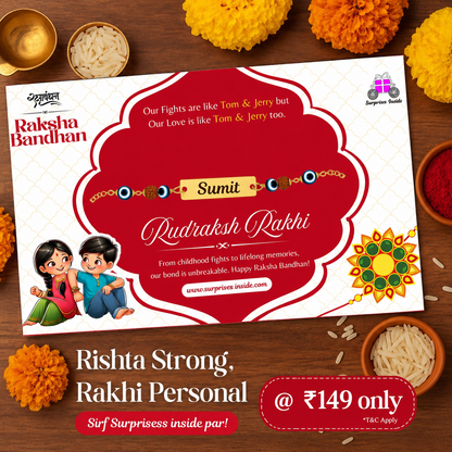 Evil Eye Rudraksh Rakhi with Your Bhai’s Naam – Sacred & Special (Pack of 2)