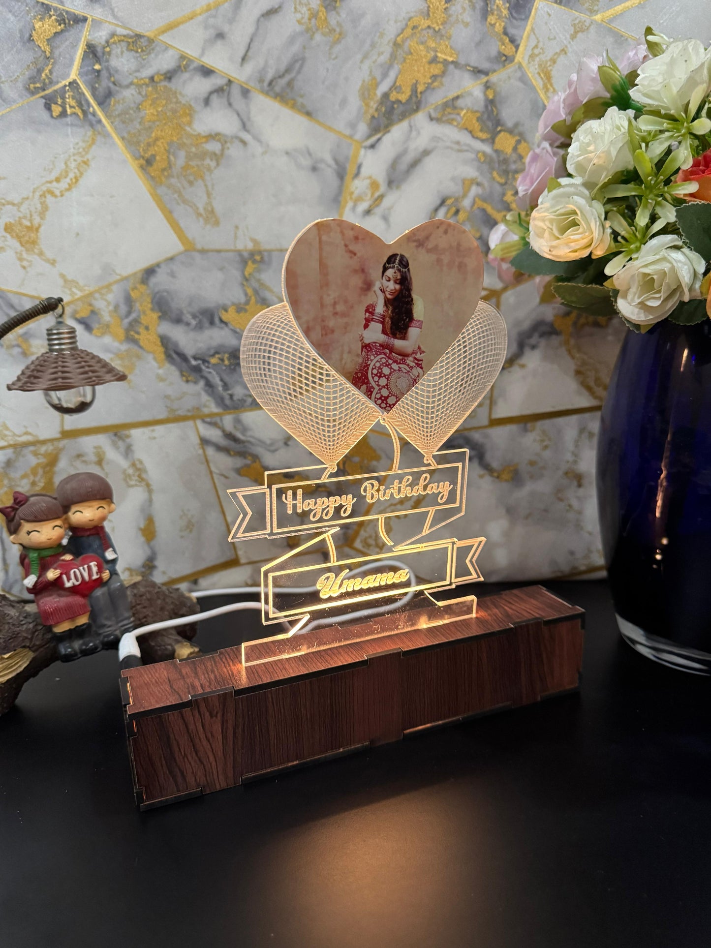 Photo Heart Personalized  Name Acrylic Lamp