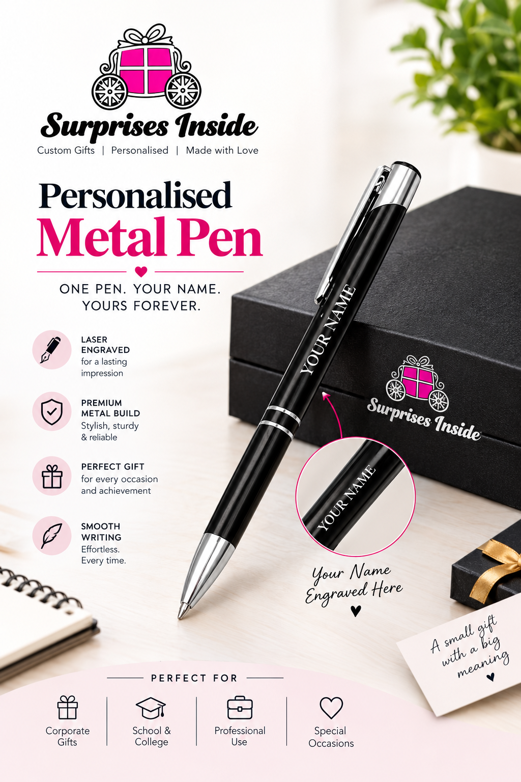 Customize Name Metal Ball Pen (Blue Ink)